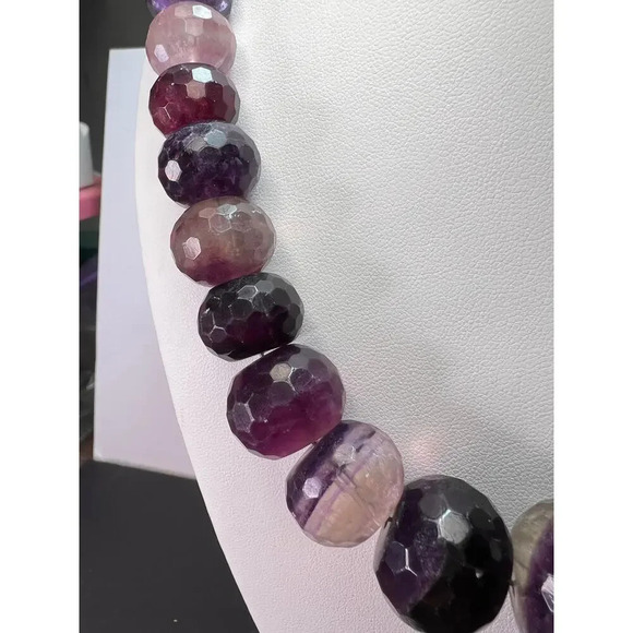 Fluorite faceted beaded statement necklace with 925 clasp - Picture 6 of 11